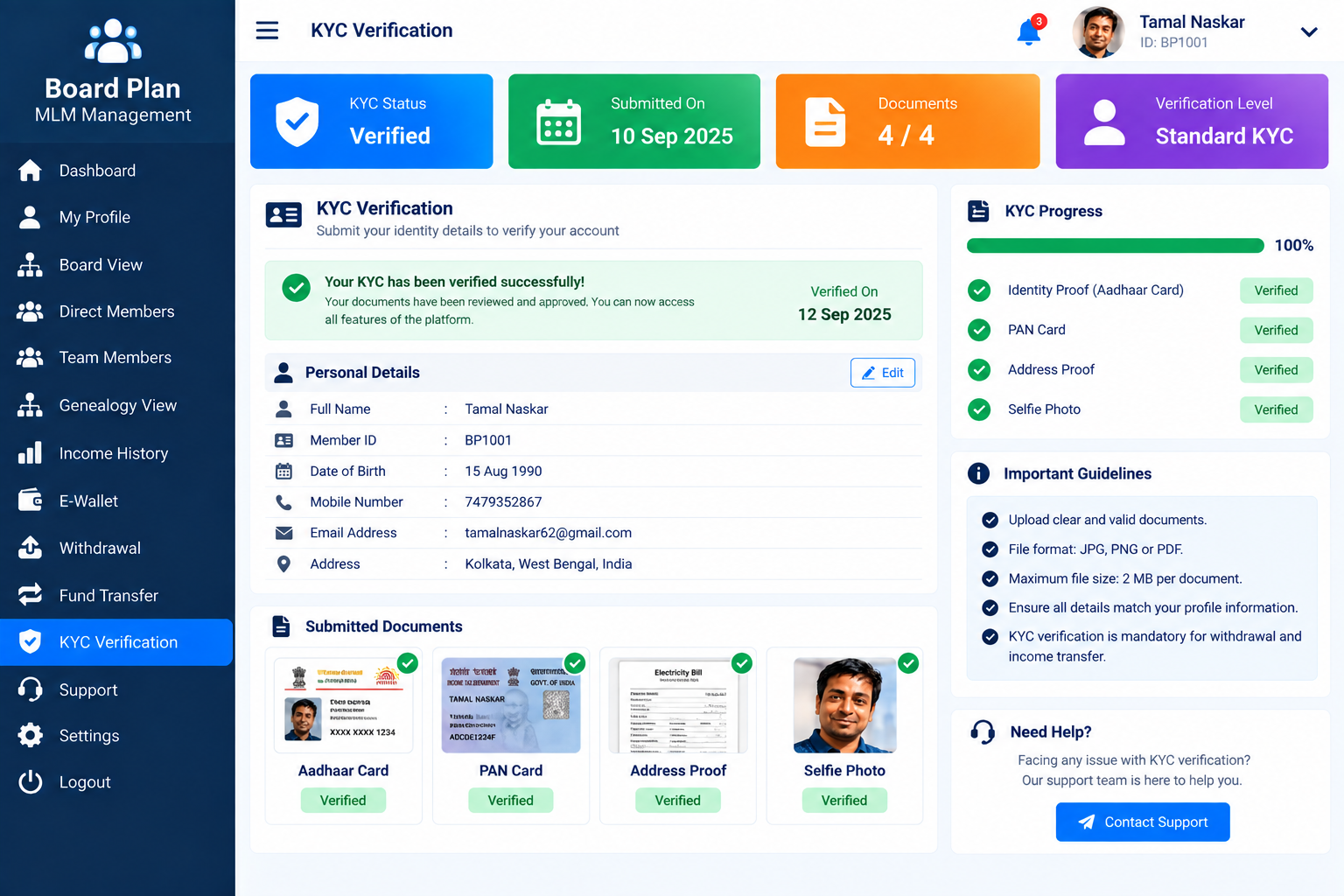 Board Plan MLM Admin Dashboard