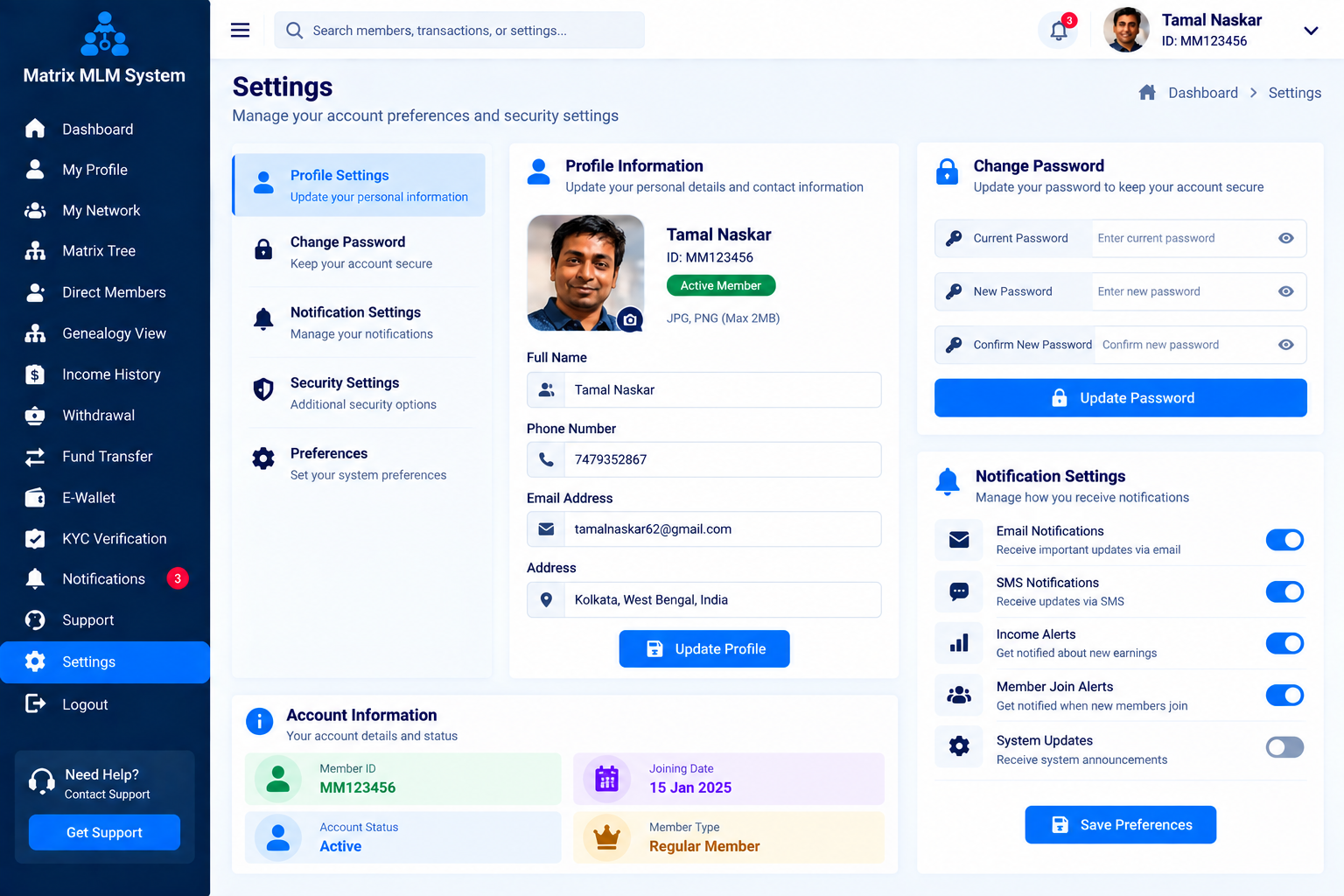 Matrix MLM Management Platform