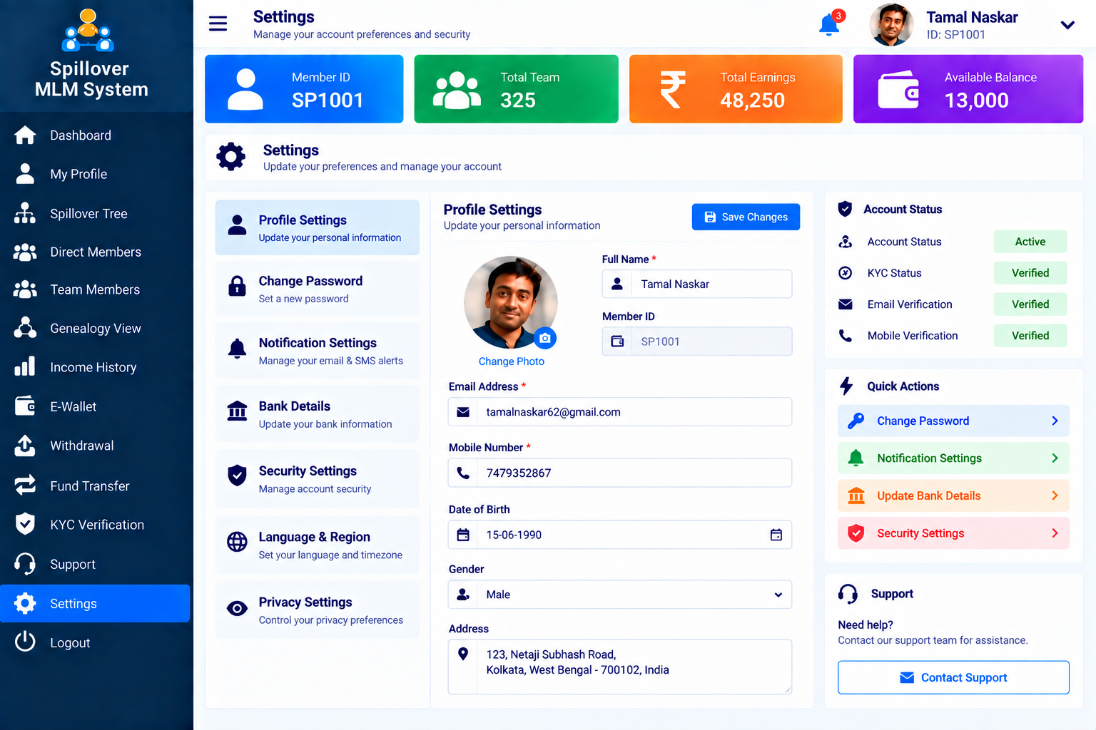 Spillover MLM Management Platform