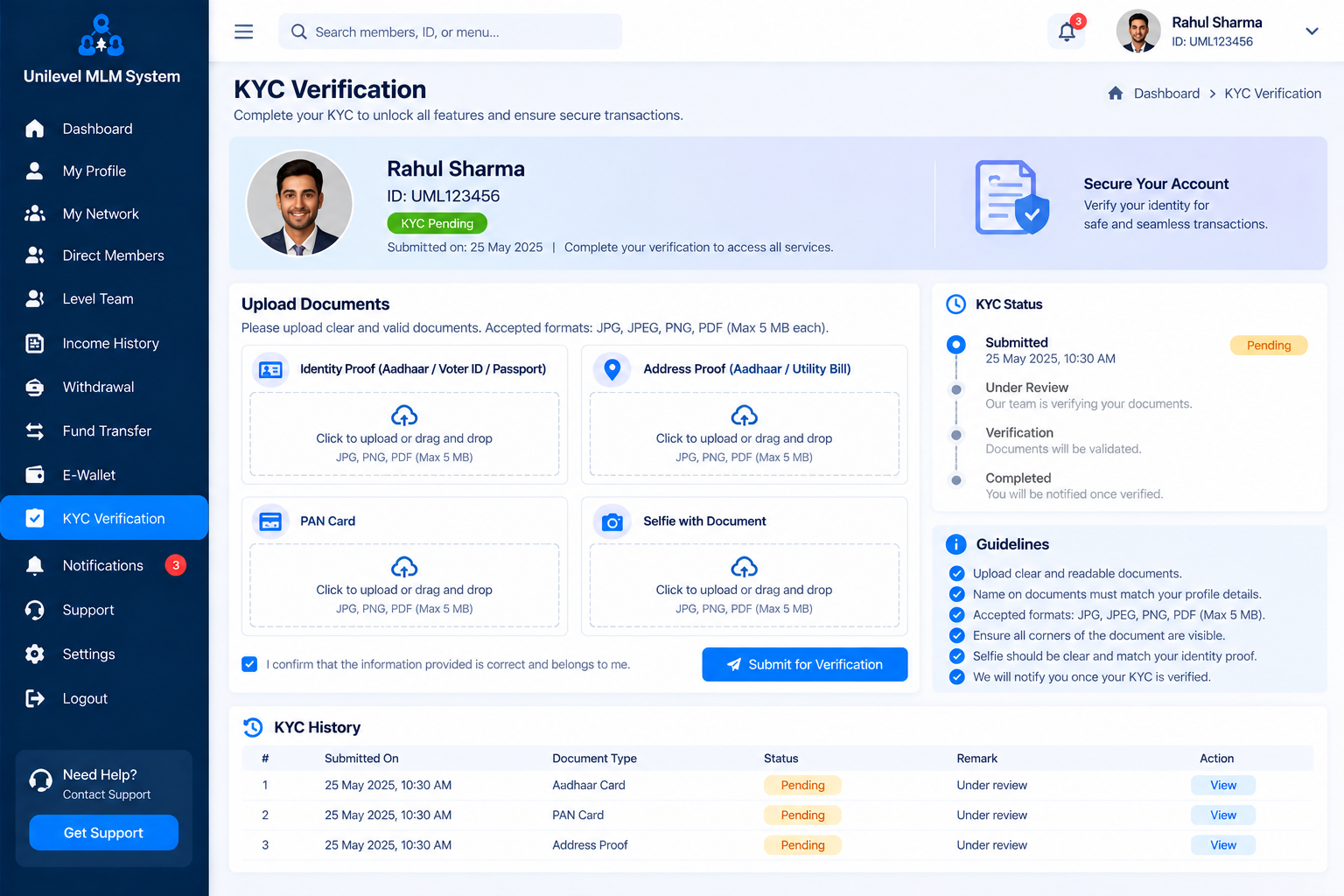 Unilevel MLM Management Platform
